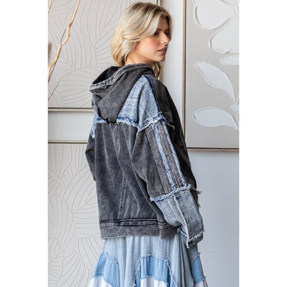 Oli & Washed Mixed Denim Hooded Pullover Top NEW Size Large - Picture 9 of 9